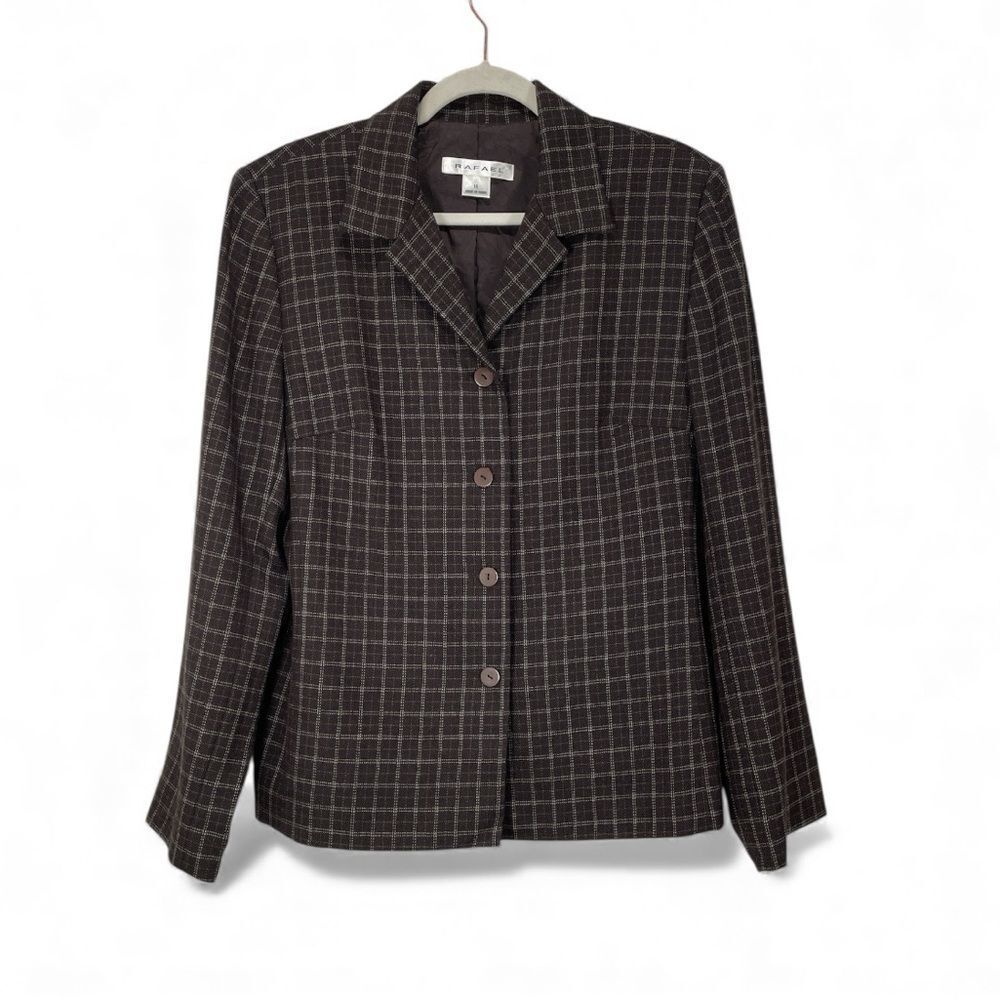 RAFAEL  Women's Plaid Print Collared Wool Blend Blazer Size 16